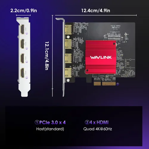 Miniatura 7 de WAVLINK Tarjeta 4K PCIE 4 monitores HDMI, adaptador PCIE a HDMI soporta extender 4 monitores de salida para Windows 11/10 y Ubuntu con DisplayLink