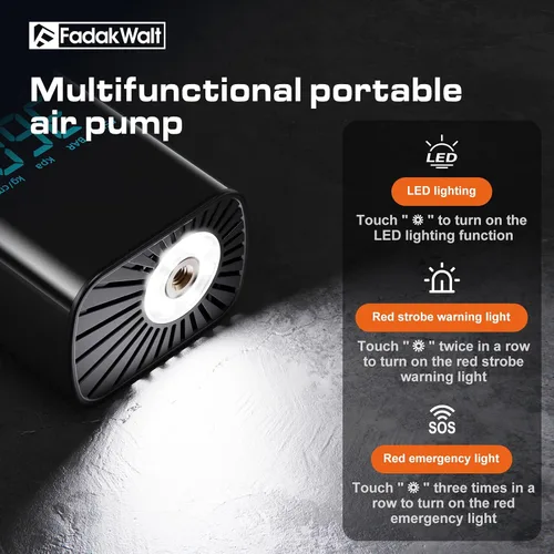 Miniatura 4 de FADAKWALT Inflador de neumáticos, compresor de aire portátil, bomba de aire inalámbrica de 150 PSI para neumáticos de automóvil con pantalla táctil