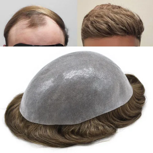 Miniatura 23 de Hair Nature - Tupé para hombres, sistema de repuesto de piezas de cabello humano, unidades de pelo negro con bucle en V de piel fina, 100% cabello