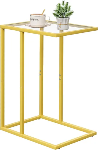 Miniatura 13 de Mesa auxiliar de cristal en C, mesa auxiliar para sofá, mesa auxiliar de vidrio templado con marco de metal, mesa de bandeja de TV para espacio Negro