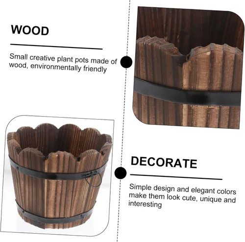 Miniatura 2 de Yardwe Maceta suculenta de madera retro de madera maciza carbonizada decoración de escritorio maceta cerámica decoración del hogar Ic ollas