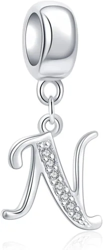 SoulBeads - Colgantes de plata fina 0,925 de letra inicial, alfabeto A-Z. Dije con cristales compatibles con brazaletes europeos