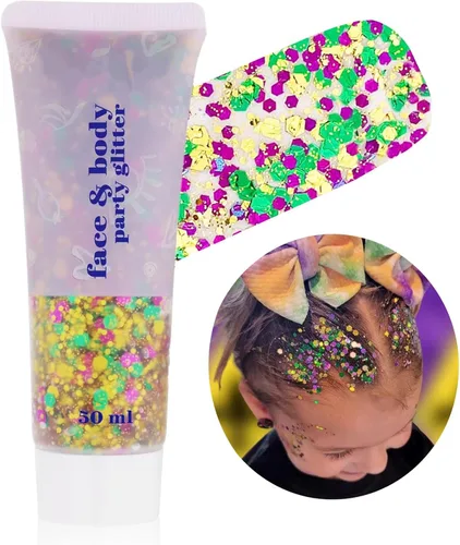 Miniatura 9 de Go Ho Gel de purpurina púrpura de sirena, purpurina holográfica para el cabello morado para niños y mujeres, lentejuelas gruesas para ojos, labios