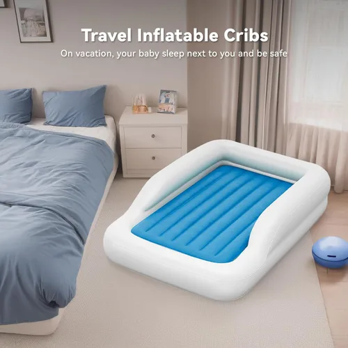 Miniatura 8 de COMMOUDS Cama de viaje portátil para niños pequeños con protectores de seguridad, colchón de aire inflable para niños con bomba eléctrica, colchón