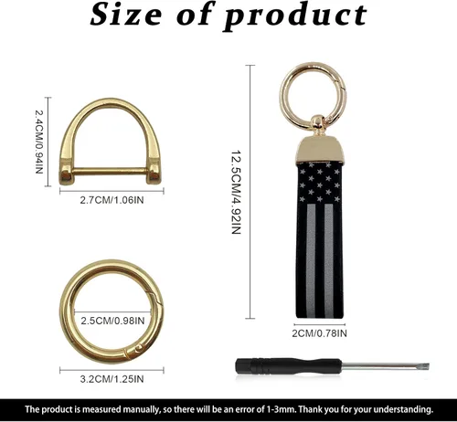 Miniatura 2 de Llavero de coche con bandera americana, accesorios con traje de aleación de zinc, llavero universal de cuero para hombre y mujer (dorado)