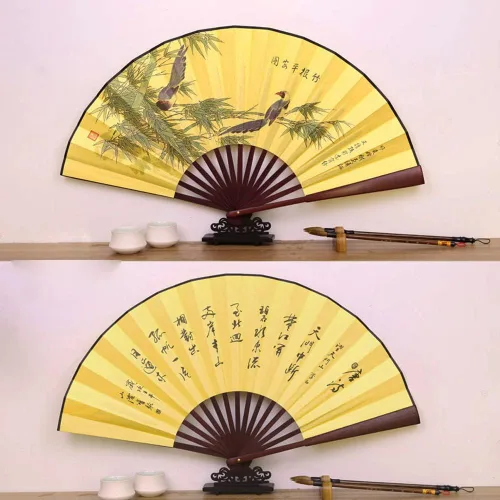 Miniatura 4 de Fox Baby Abanico de mano plegable, 13 pulgadas de tela de bambú grandes ventiladores de mano con pintura tradicional china para decoraciones
