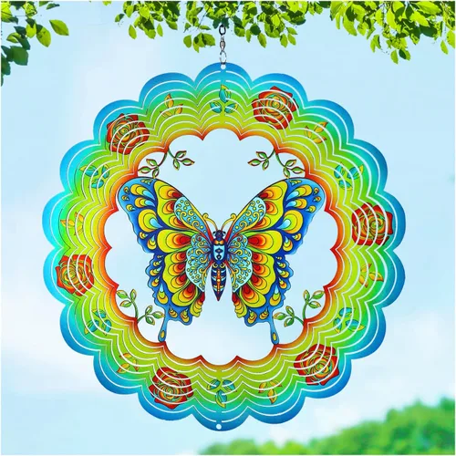 Molinillos de Viento de Mariposa, Regalos de Mariposa para Mujeres/Hombres, 12 Pulgadas, Spinner de Viento Colgante 3D de Acero Inoxidable,