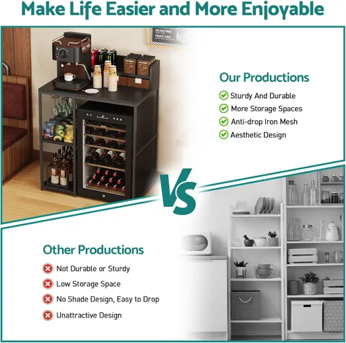 Miniatura 6 de Kikihouse - Estante de cocina de 4 niveles estilo industrial, soporte para mini refrigerador y microondas, estante de almacenamiento de utilidad