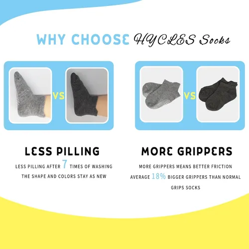 Miniatura 6 de HYCLES Calcetines antideslizantes para niños pequeños, 15 pares de calcetines antideslizantes de corte bajo para niños de 1 a 7 años, calcetines