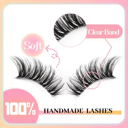 Miniatura 4 de Ahrikiss Mitad pestañas de aspecto natural, 10 pares de pestañas postizas 3D esponjosas con banda transparente, medias pestañas cortas suaves (TB10)