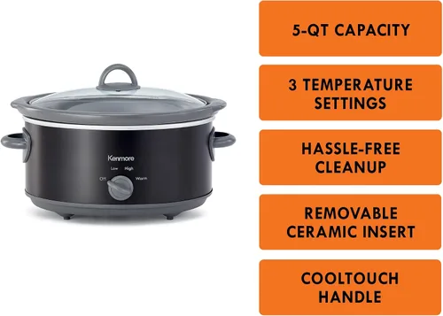 Miniatura 3 de Kenmore 88918 Olla de cocción lenta de 5 cuartos de galón en negro