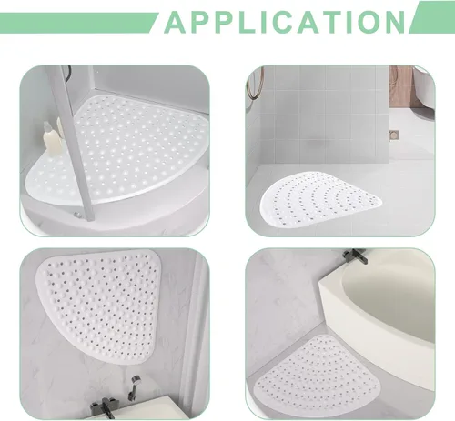Miniatura 5 de MUNEK Tapete de ducha esquinero antideslizante, 21 x 21 pulgadas, curvado para ducha o bañera, tapete de seguridad con orificio de drenaje, tapete