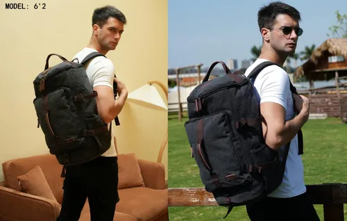 Miniatura 7 de Baosha Mochila de lona para viaje de fin de semana, mochila híbrida para senderismo, mochila para computadora portátil, para deportes al aire libre