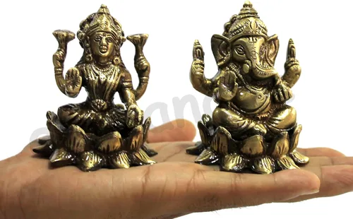 Miniatura 4 de eSplanade Set de ídolo Laxmi Ganesh de latón de 3" en loto