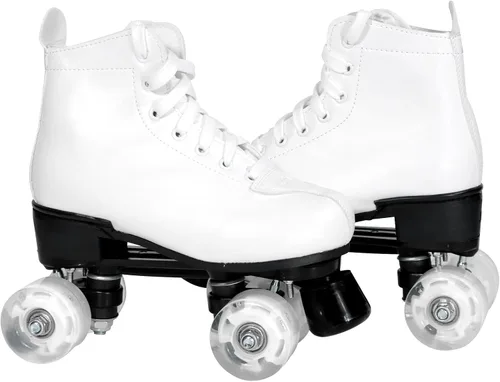 Miniatura 2 de Patines Wiwiy Roller Derby para mujeres y hombres, patines blancos para exteriores e interiores, patines ajustables de cuatro ruedas brillantes