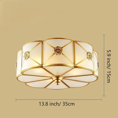 Miniatura 4 de LIGHTLAND Lámpara de Techo de Montaje al Ras de 13.8 Pulgadas, Lámpara de Techo de Latón de 3 Luces con Pantalla de Vidrio, Accesorios de Luz