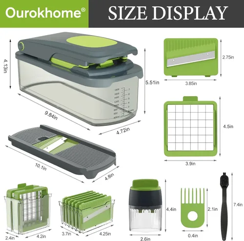 Miniatura 6 de Ourokhome Picadora y cortadora de verduras con recipiente, rebanadora manual de mandolina con espiralizador de verduras 4 en 1 para calabacín, papa