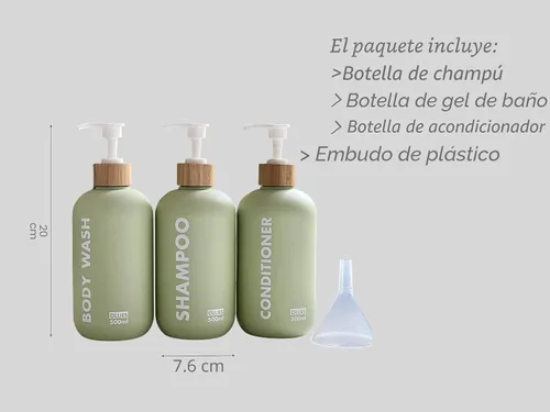 Miniatura 2 de Dispensador de Champú y Acondicionador OLLIES, Dispensador de Jabón de Ducha para Baño - Juego de 3 con Etiqueta Elegante Permanente - Botellas