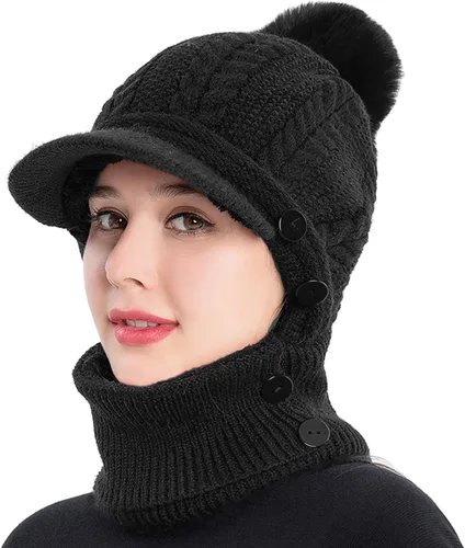 Miniatura 23 de HUAMULAN Gorro de invierno de una pieza para mujer, pasamontañas de forro polar, pasamontañas, máscara facial, bufanda, orejeras, esquí, nieve