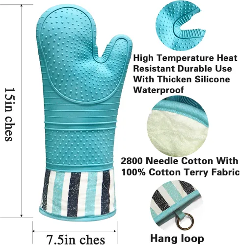 Miniatura 3 de Guantes de horno resistentes al calor de 550 grados, guantes de silicona para horno, 1 par, guantes de horno profesionales extra largos, aptos