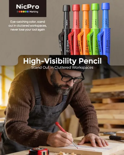 Miniatura 6 de Nicpro Paquete de 2 lápices de carpintero con sacapuntas, lápices de carpintero mecánicos CP3000 con 38 repuestos, lápiz de construcción resistente