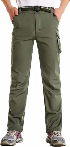 JOMLUN Pantalones de senderismo con forro polar para niño, impermeables, resistentes al viento, cálidos, suaves, para exteriores, pantalones cargo