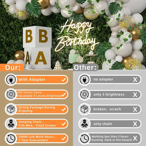 Miniatura 4 de Letrero de neón de feliz cumpleaños con regulador, letrero luminoso de feliz cumpleaños, letrero de neón para telón de fondo, letrero de neón LED
