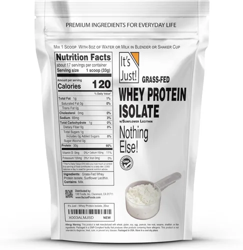 Miniatura 2 de It's Just! - Aislado de proteína de suero de leche, alimentado con pasto ultra premium, sin sabor, fabricado en Estados Unidos, puro 90%