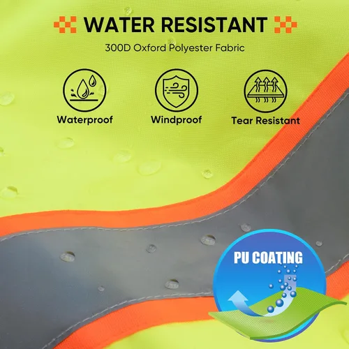 Miniatura 7 de TICONN Waterproof Safety Bomber Jacket, Winter Rain Jacket Hi Vis Reflective, ANSI Class 3 Work Rain Coat