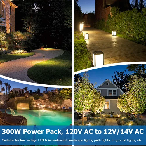 Miniatura 6 de SUNVIE Transformador de bajo voltaje de 300 W para iluminación de paisaje con temporizador y sensor de fotocélula fuente de alimentación impermeable