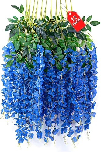 Miniatura 39 de Paquete de 12 flores colgantes de glicina rosa, flores colgantes falsas de 3.44 pies, guirnalda de glicina artificial para decoración de boda, telón