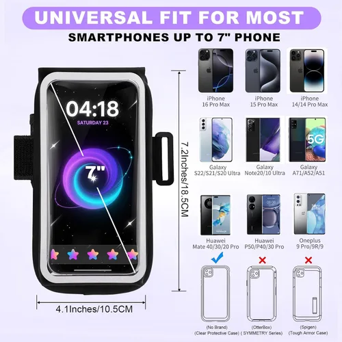 Miniatura 6 de Brazalete deportivo reflectante ajustable y banda de antebrazo para iPhone 17/16/15/14/13 Pro Max, Samsung Galaxy S23/S22, hasta 7 pulgadas, soporte