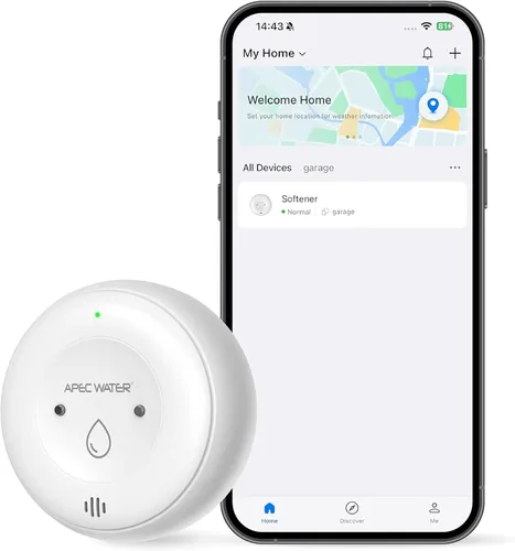 APEC WATER Detector de fugas de agua WiFi para el hogar, conexión a la aplicación para recibir alertas en tiempo real, detección de humedad húmeda