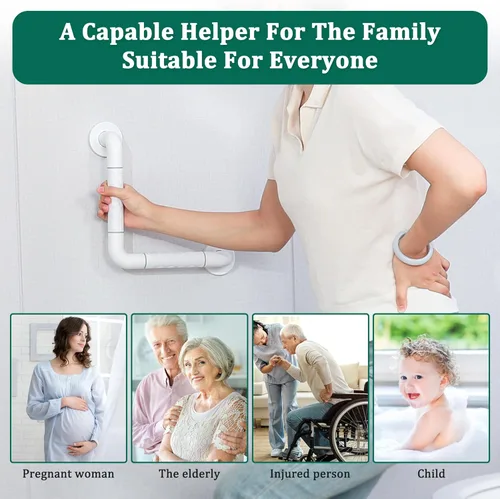 Miniatura 6 de Barandilla antibaño, barra de mano de ducha de acero inoxidable blanco desmontable de 90°, soporte de barandilla de seguridad para ancianos, niños