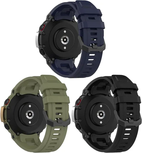 TenCloud Paquete de 3 correas deportivas de silicona suave compatibles con Amazfit T-Rex 2 Smart Watch para hombre Negro+Nave+Verde