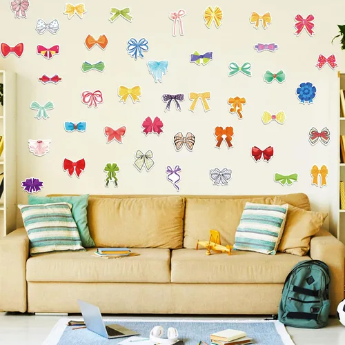 Miniatura 5 de 50 calcomanías de lazo de coqueta coloridas, bonitas calcomanías de vinilo con pajarita, calcomanías estéticas impermeables para adultos, mujeres