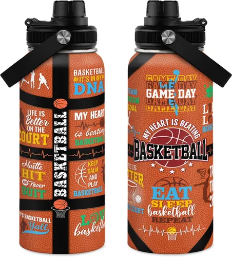 Miniatura 8 de Botella de agua de béisbol – Botellas deportivas aisladas de acero inoxidable de 32 onzas con tapa – Hombres amantes del béisbol jugador aficionado