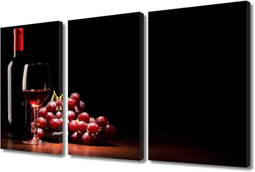 Miniatura 109 de Obra de arte para paredes del hogar, 3 paneles de letras de vino tinto, pinturas de corcho, impresiones HD, arte de pared de corcho de vino sobre
