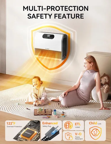 Miniatura 5 de GiveBest Calentador eléctrico de pared, calentadores de espacio para uso en interiores, calentador inteligente de 1500 W con termostato ajustable