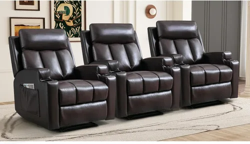 Miniatura 9 de CANMOV Silla reclinable manual con masaje y calor, cómodo sofá reclinable con brazos y respaldo acolchados, sofá reclinable manual individual con 2