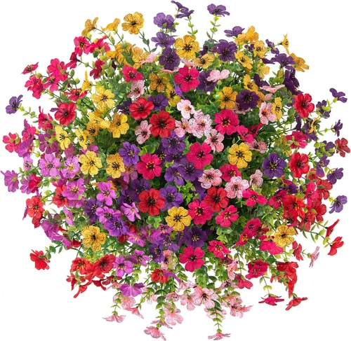 Miniatura 6 de HyeFlora Plantas Colgantes Artificiales Falsas con Flores y Cesta para Decoración Exterior, Arreglos Florales de Seda Sintética de Margaritas