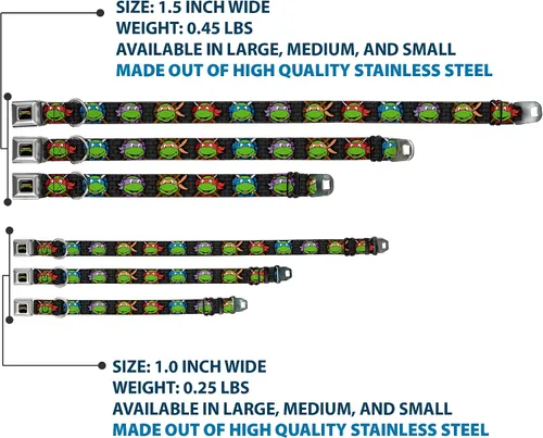 Miniatura 3 de Buckle-Down Collar de perro con hebilla de cinturón de seguridad, clásico TMNT Expessions/Battle Gear gris/multicolor - 1" de ancho - Se adapta a