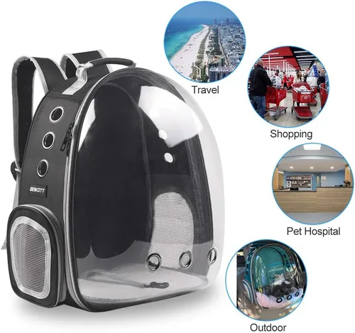 Miniatura 7 de Mochila para llevar a tu mascota (gatos, perros, conejos, etc.), aprobada por aerolíneas, mochila transparente con cápsula y ventilación