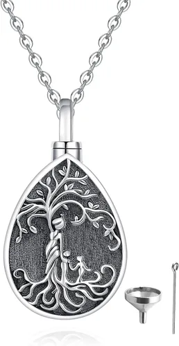 Miniatura 66 de Collar con colgante de urna de cenizas de cremación y árbol de la vida para mujer, plata de ley US1