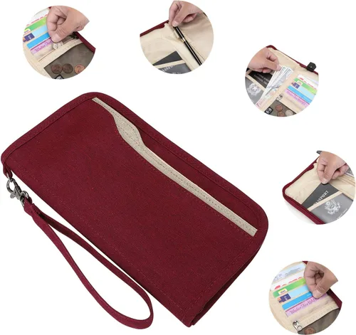 Miniatura 5 de ZOPPEN Cartera de viaje RFID y organizador de documentos con cremallera con correa de muñeca extraíble, Cartera RFID