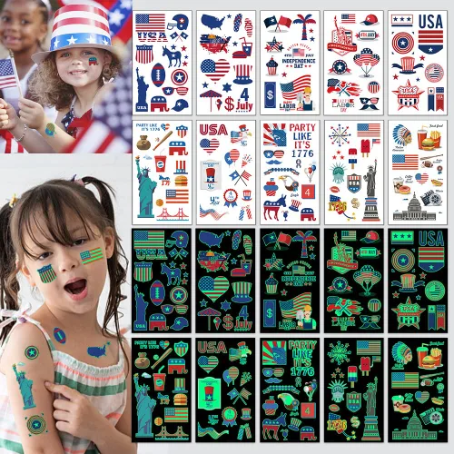 Miniatura 9 de Hying 10 tatuajes patrióticos del 4 de julio temporales para niños y adultos, bandera estadounidense, patrióticos temporales para decoración del 4