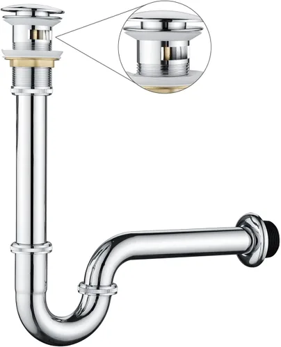 Trampa para botella de tapón para fregadero de baño, en forma de U, kit completo de drenaje de entrada deslizante de 1-1/4 pulgadas, juego de Cromo