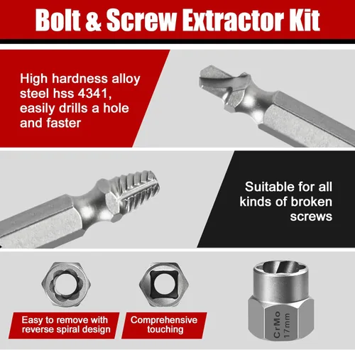 Miniatura 5 de Juego de 20 extractores de pernos, kit de extractor de tornillos fácil de sacar, 3/8 de pulgada, herramienta para quitar tornillos oxidados y pelados