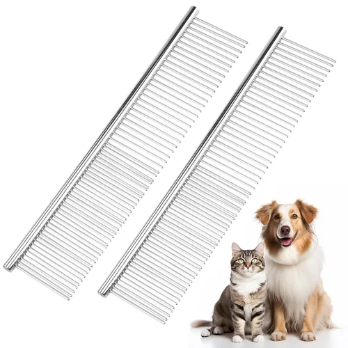 Miniatura 9 de PETTOM Herramienta de aseo de acero para mascotas, peine de mantequilla de acabado de caniche de 7 1/2 pulgadas, peines plateados para perros