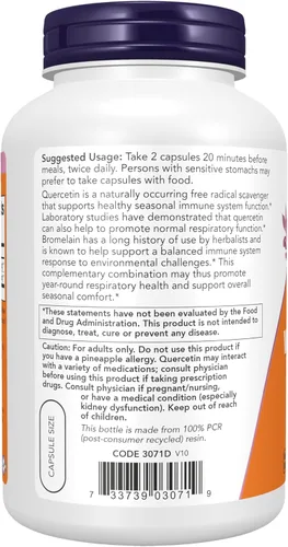 Miniatura 3 de NOW Foods Suplementos, Quercetina con Bromelina, Sistema Inmunológico Equilibrado*, 240 Cápsulas Vegetales